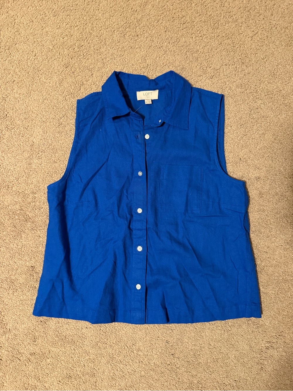 LOFT Bright Cobalt Sleeveless Button-Front Top
